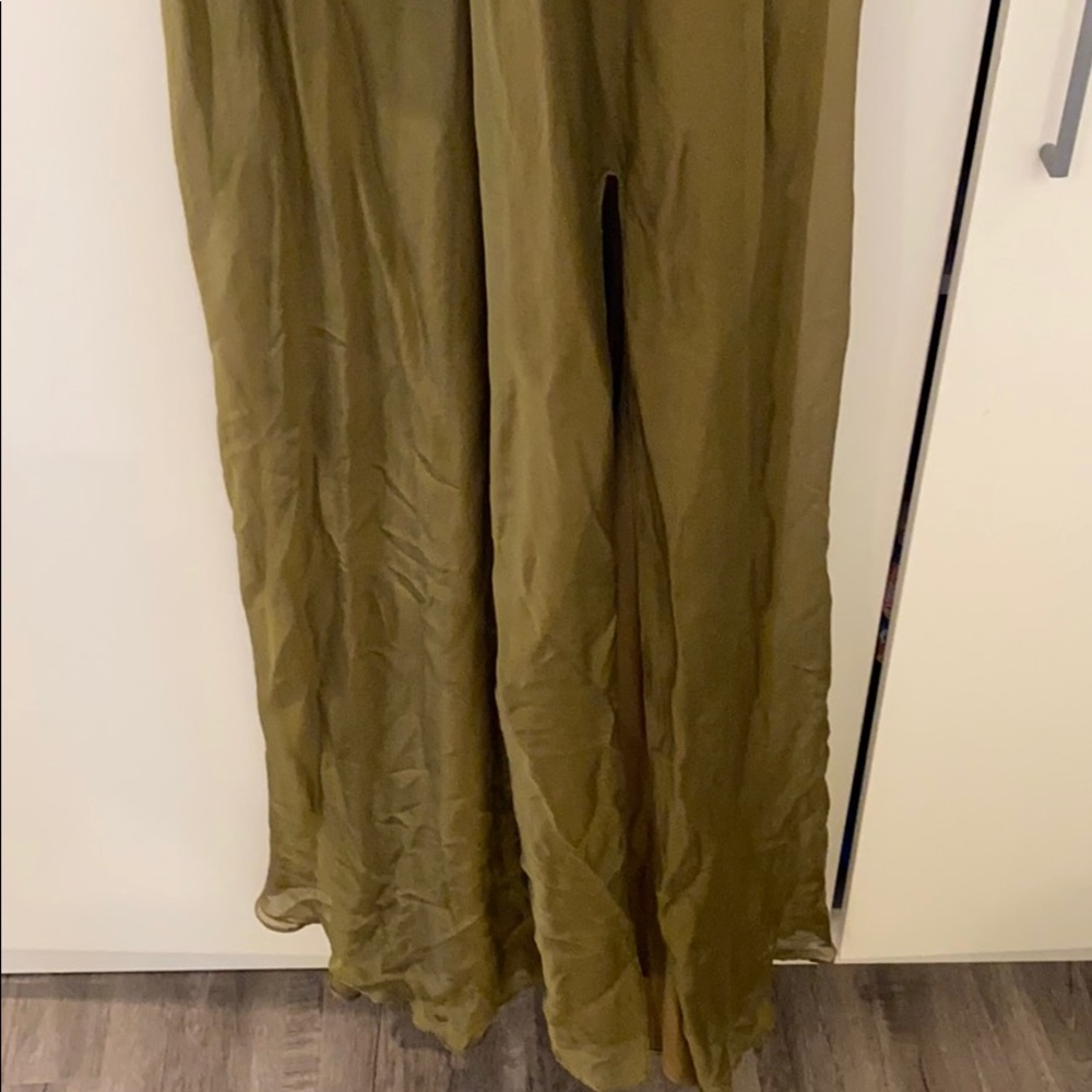 Olive Green long dress V neck - Picture 3 of 7